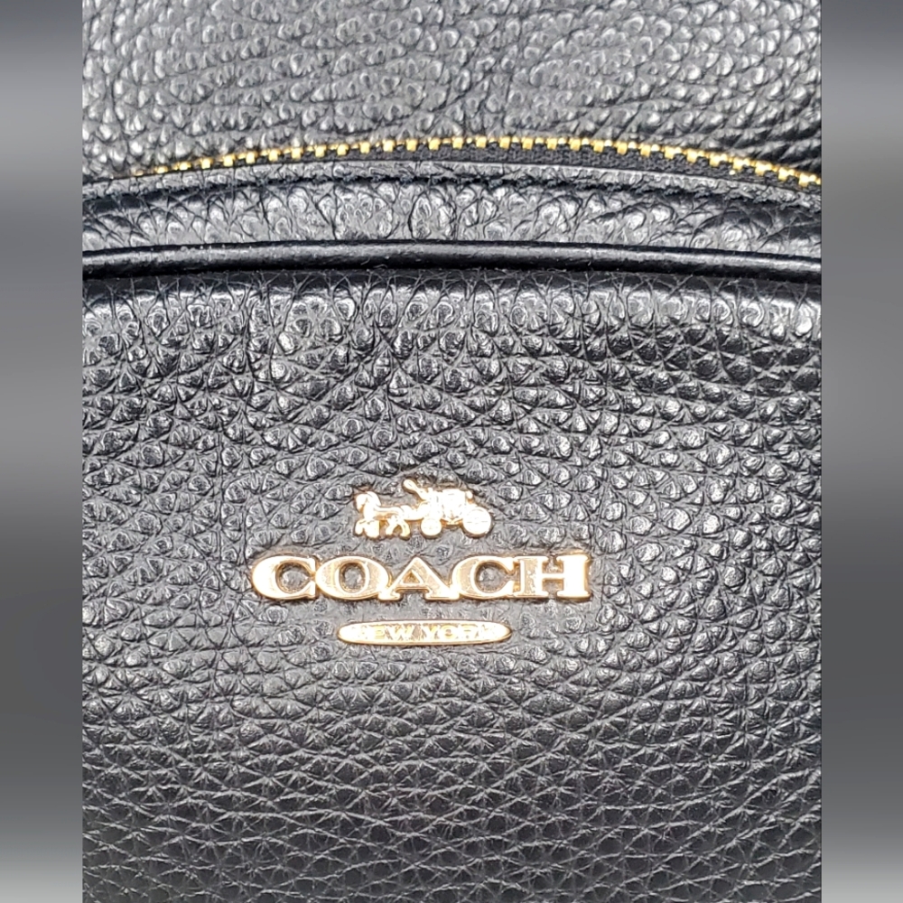 Coach Carrie Sleek Black Leather Small Backpack with Gold Metal Hardware - Picture 6 of 13